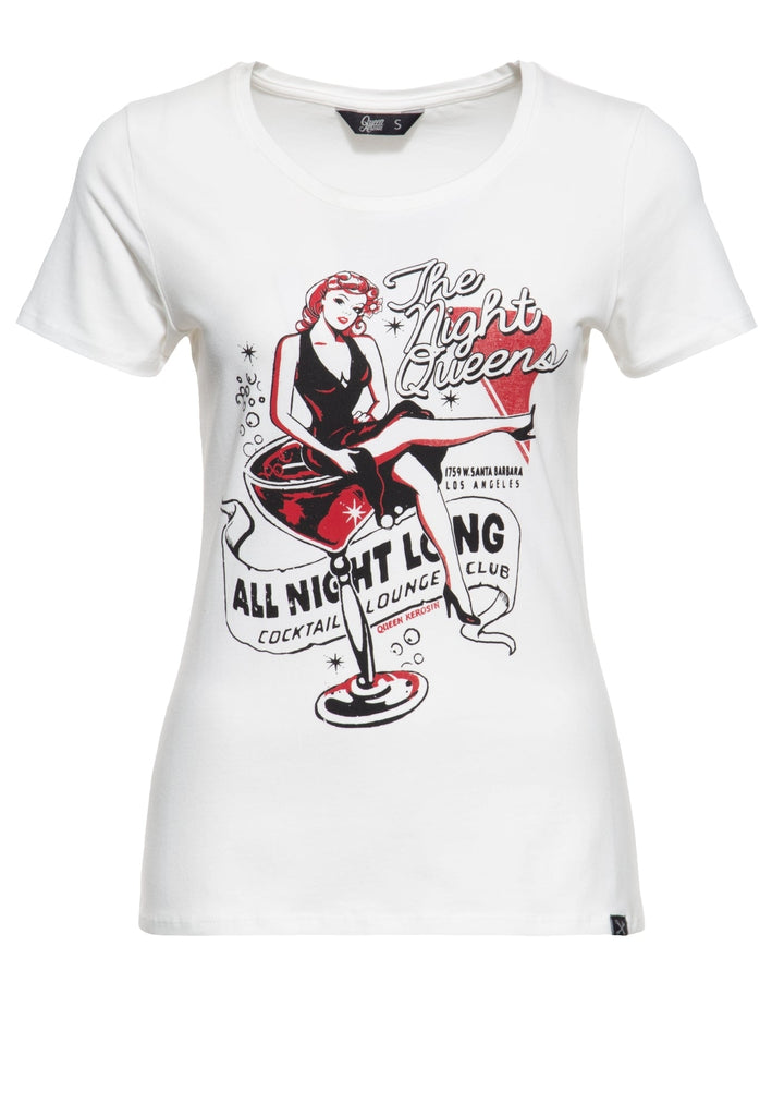 Queen Kerosin - Slim Fit T-Shirt mit Retro-Print «All night long»