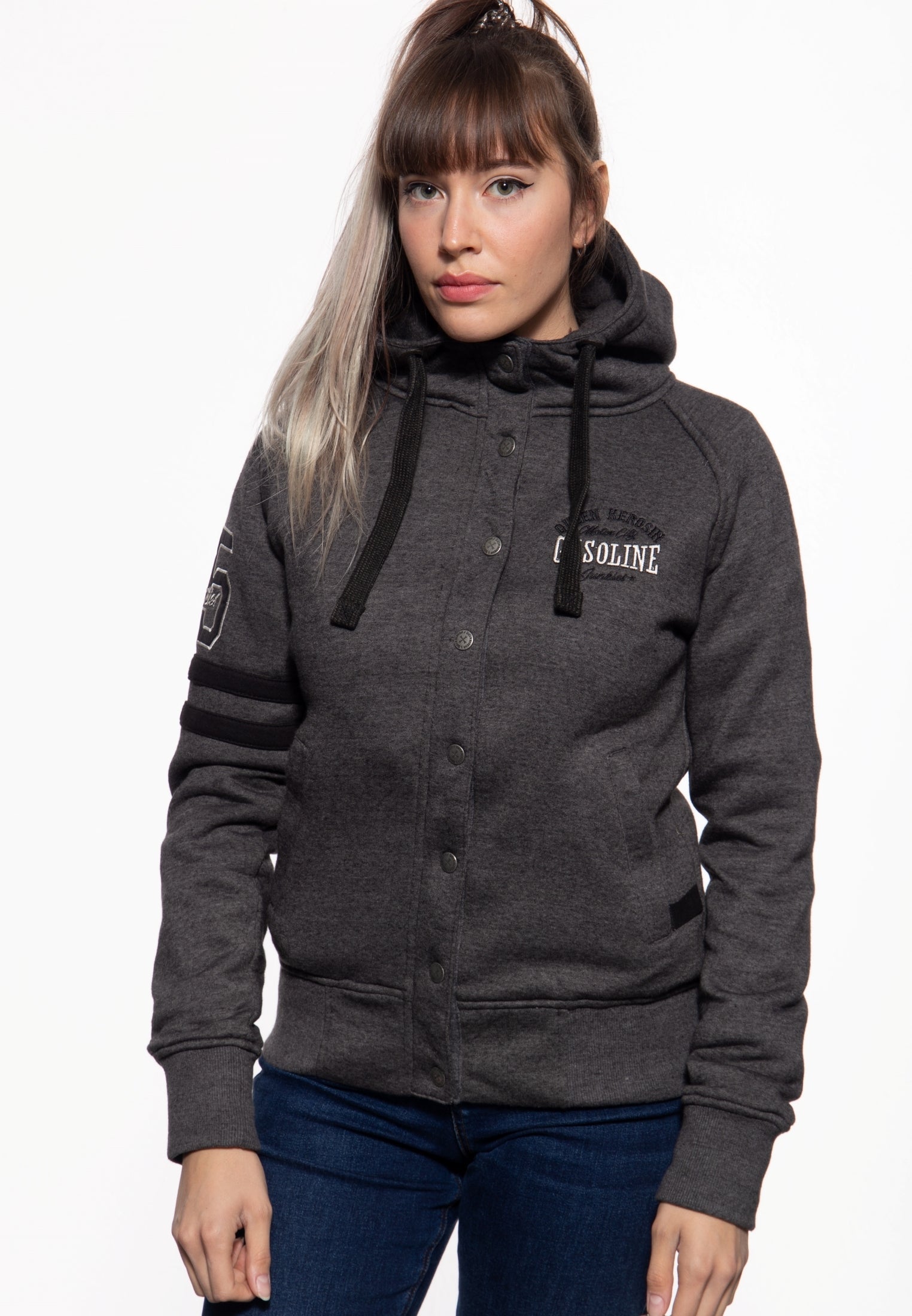 Queen Kerosin - Sweatjacke mit Kapuze «Gasoline Junkies»