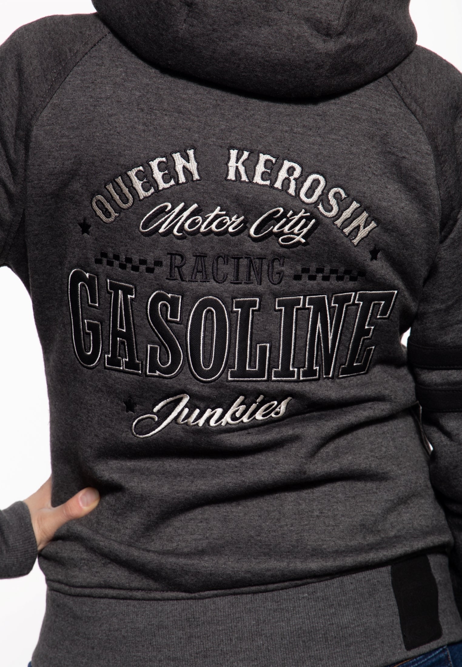 Queen Kerosin - Sweatjacke mit Kapuze «Gasoline Junkies»