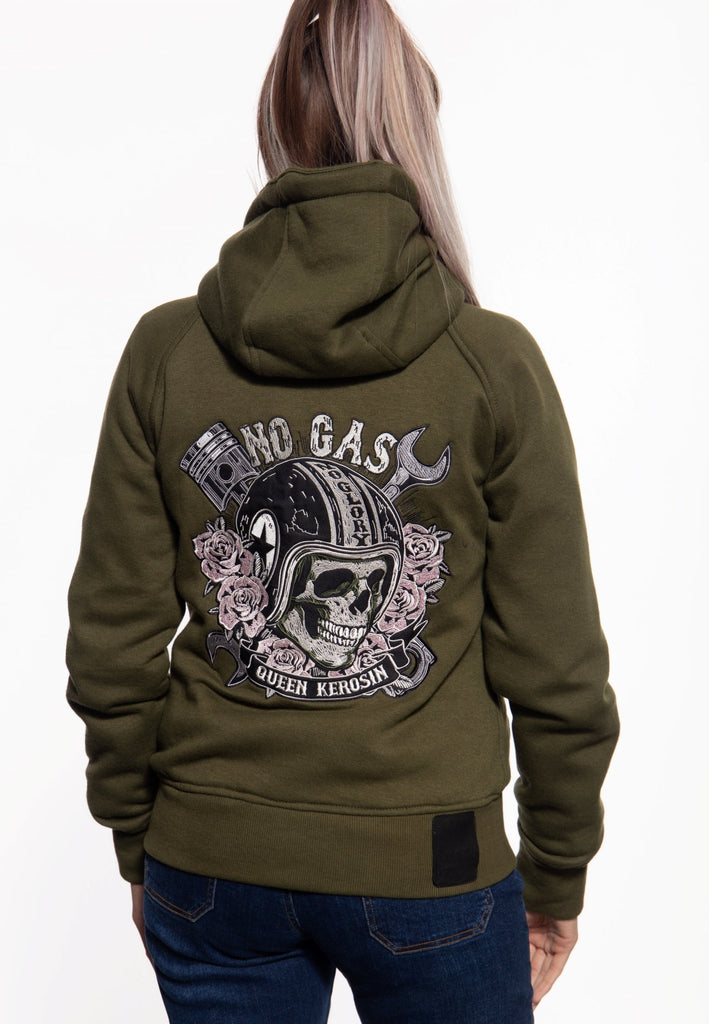 Queen Kerosin Sweatjacke mit Kapuze «No Gas No Glory»