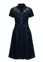 Queen Kerosin - Swing Jeanskleid mit Stickereien