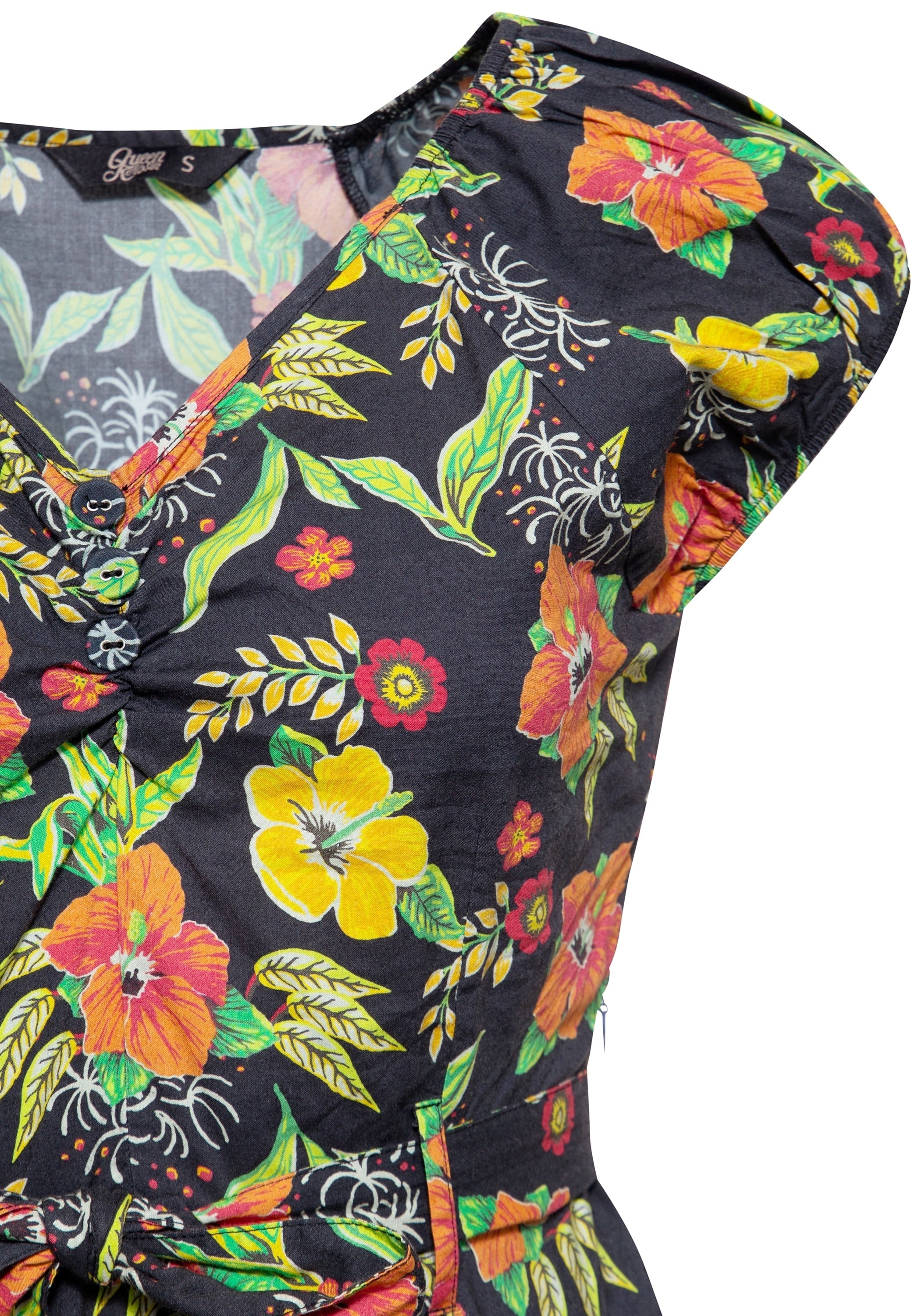 Queen Kerosin - Swing Kleid «Hibiskus Black»