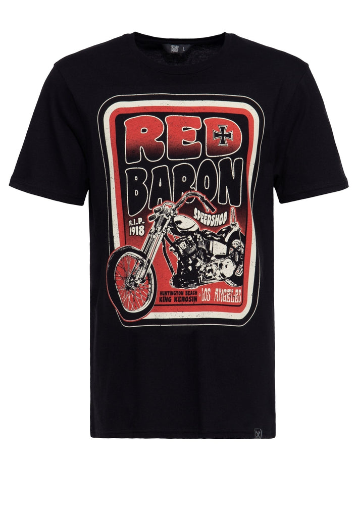 Queen Kerosin T-Shirt aus Baumwolle mit Print «Red Baron Speedshop»