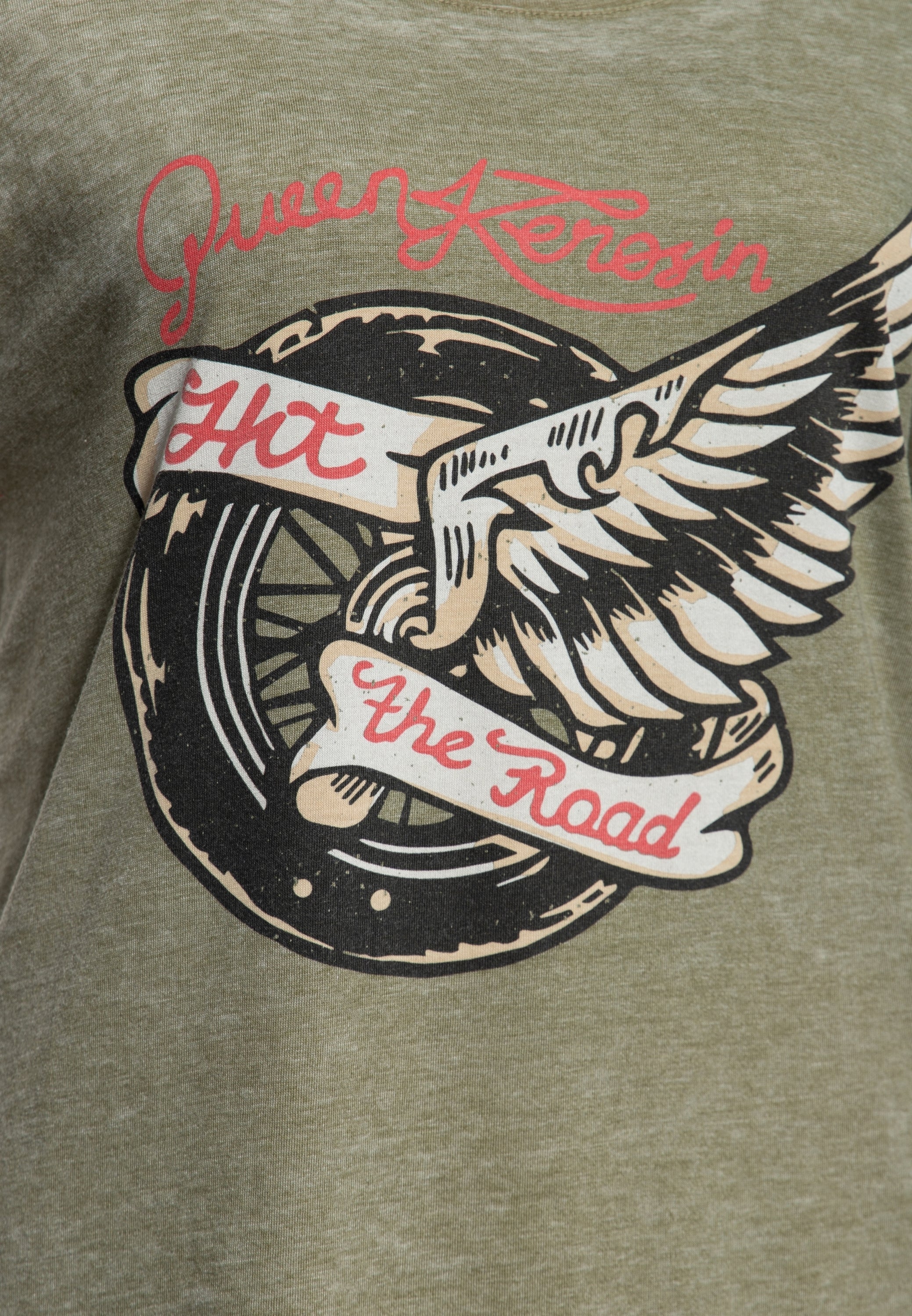 Queen Kerosin - T-Shirt Enzyme Wash «Hit The Road Wheel»