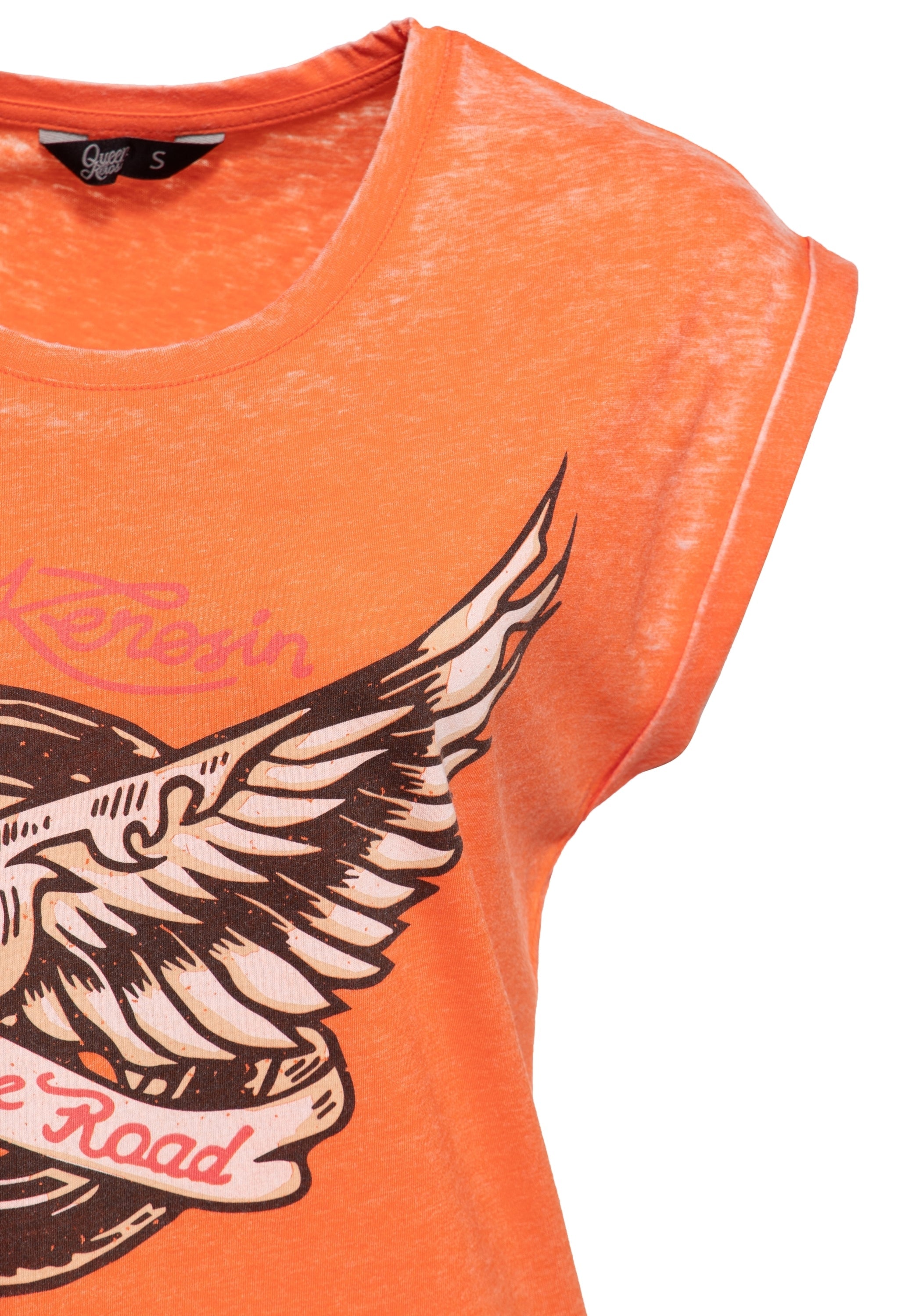 Queen Kerosin - T-Shirt Enzyme Wash «Hit The Road Wheel»