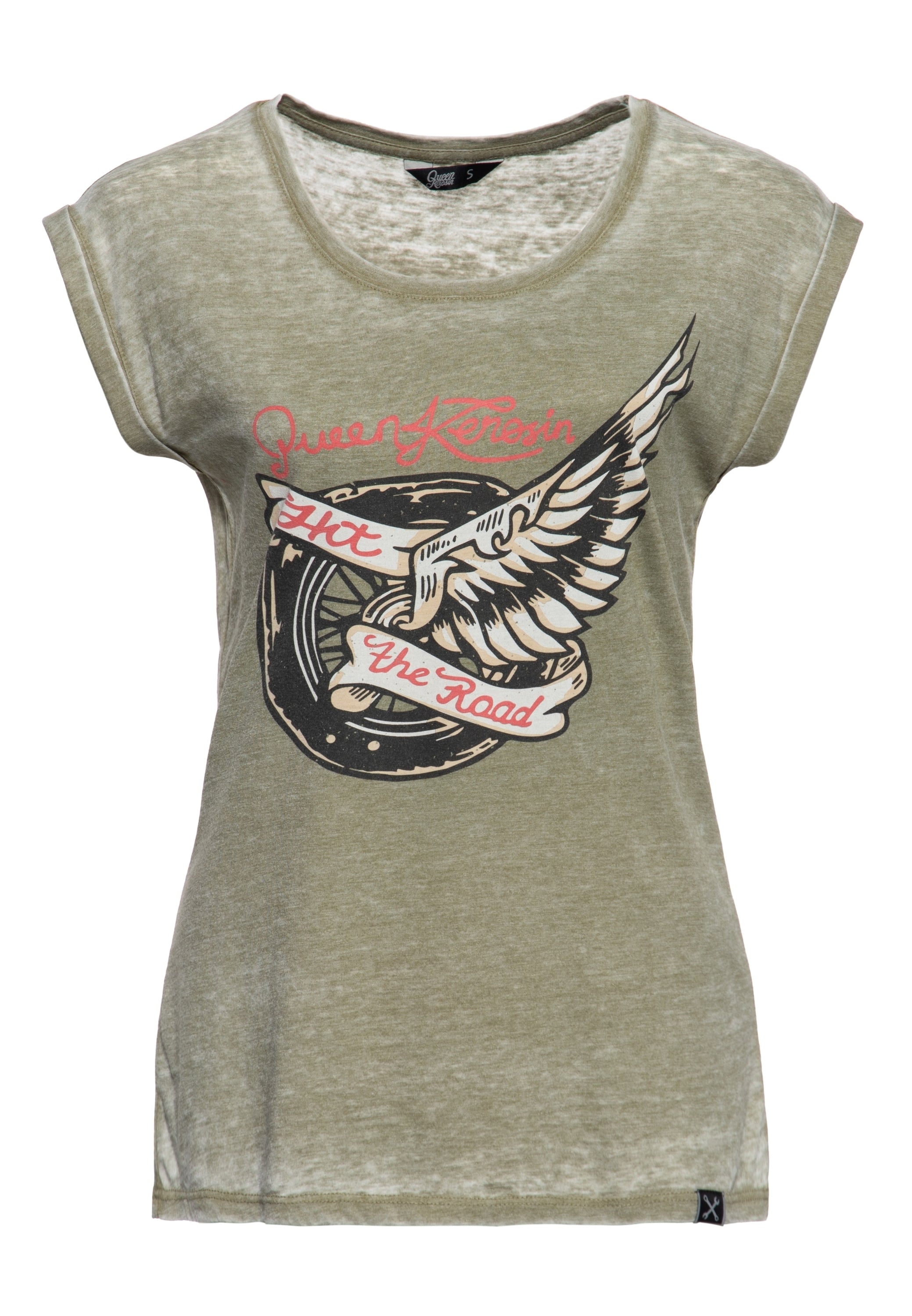 Queen Kerosin - T-Shirt Enzyme Wash «Hit The Road Wheel»