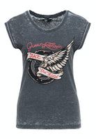 Queen Kerosin - T-Shirt Enzyme Wash «Hit The Road Wheel»