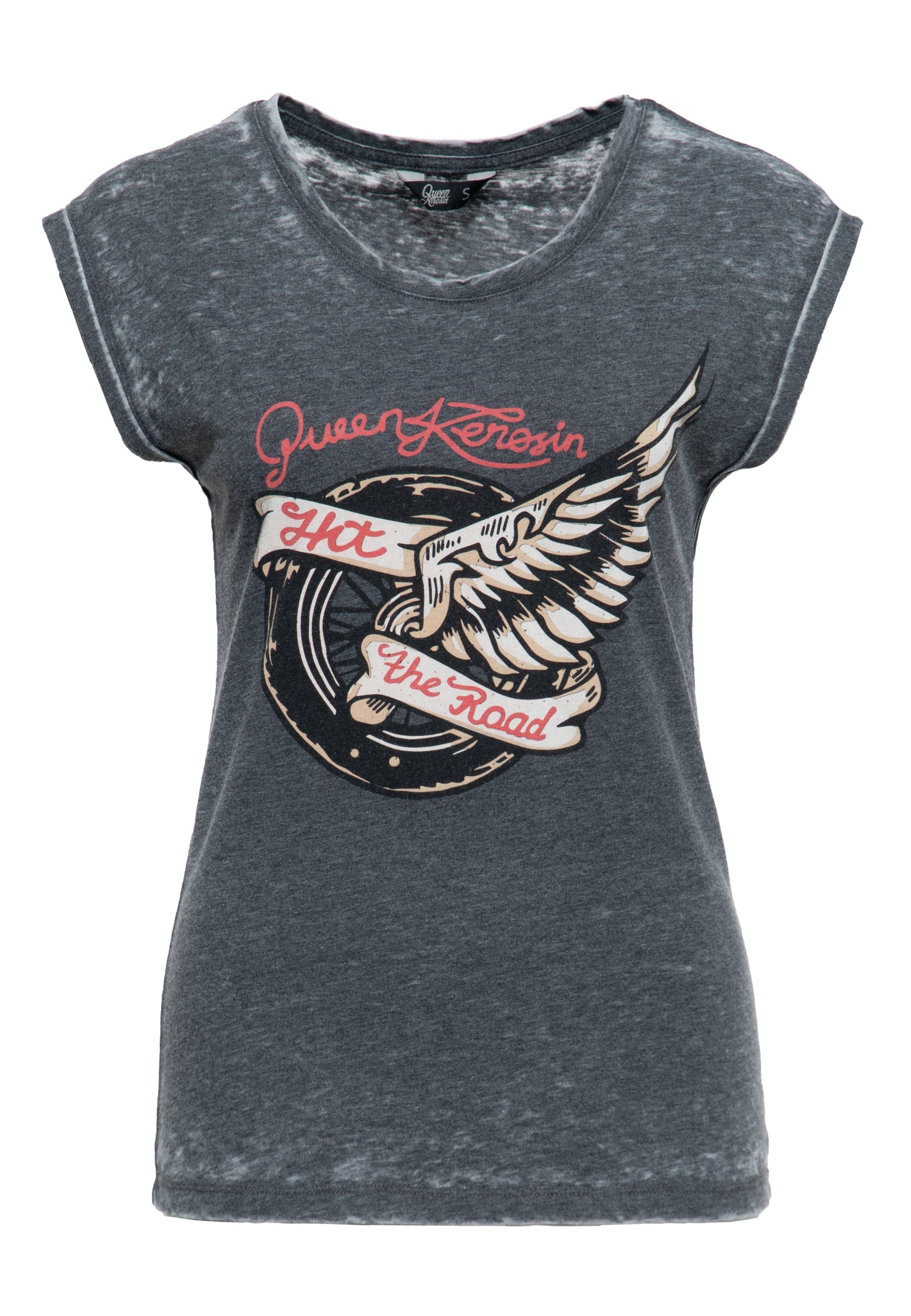 Queen Kerosin - T-Shirt Enzyme Wash «Hit The Road Wheel»