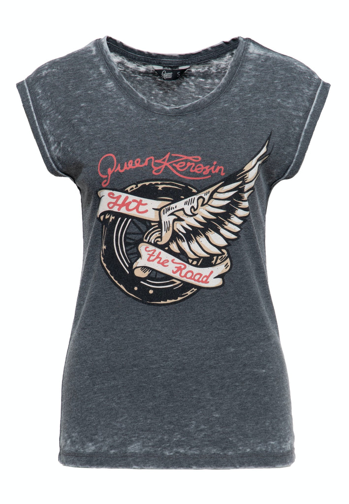 Queen Kerosin T-Shirt Enzyme Wash «Hit The Road Wheel»