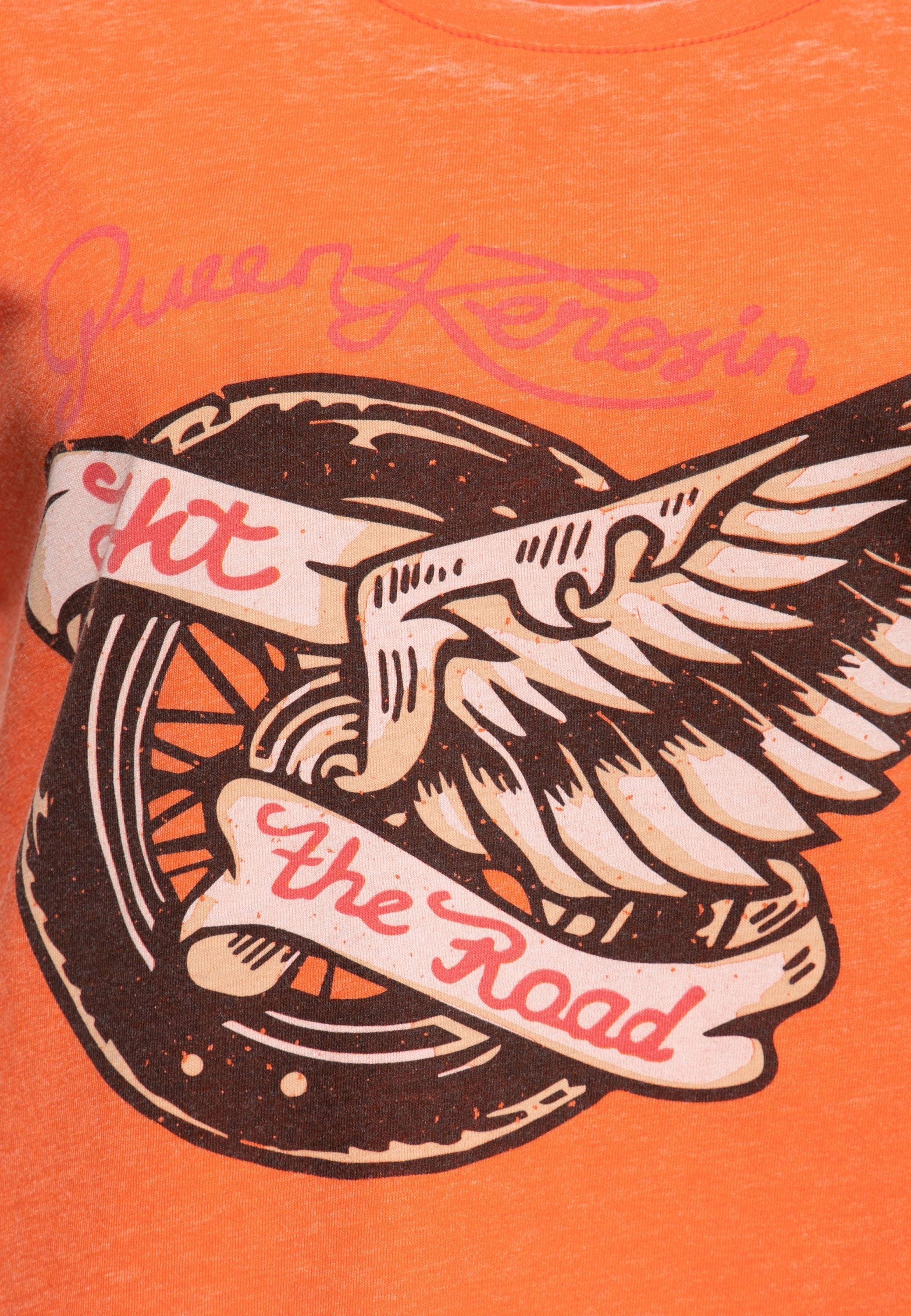 Queen Kerosin - T-Shirt Enzyme Wash «Hit The Road Wheel»