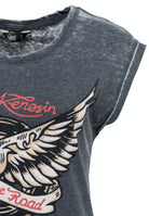 Queen Kerosin - T-Shirt Enzyme Wash «Hit The Road Wheel»