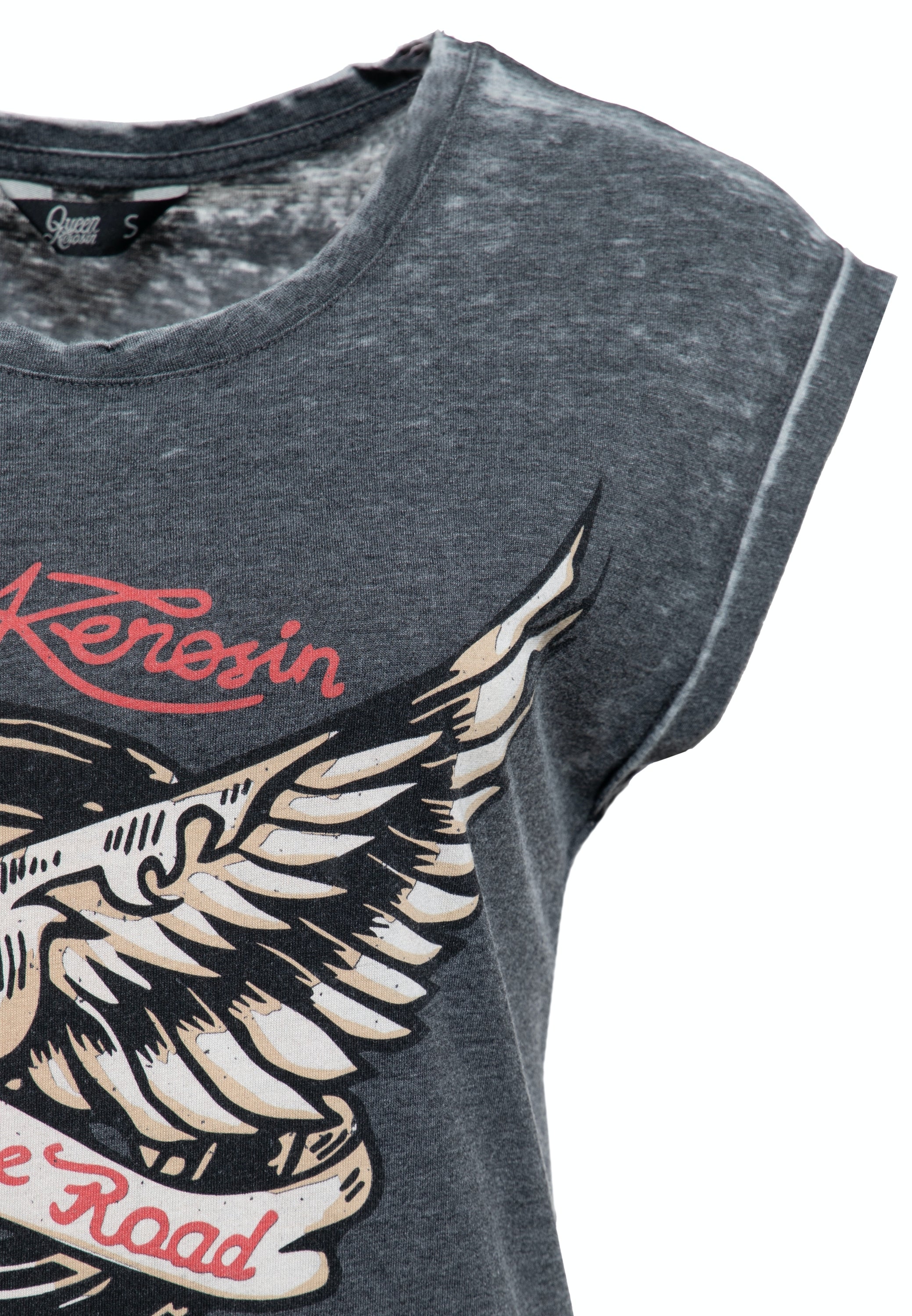Queen Kerosin - T-Shirt Enzyme Wash «Hit The Road Wheel»