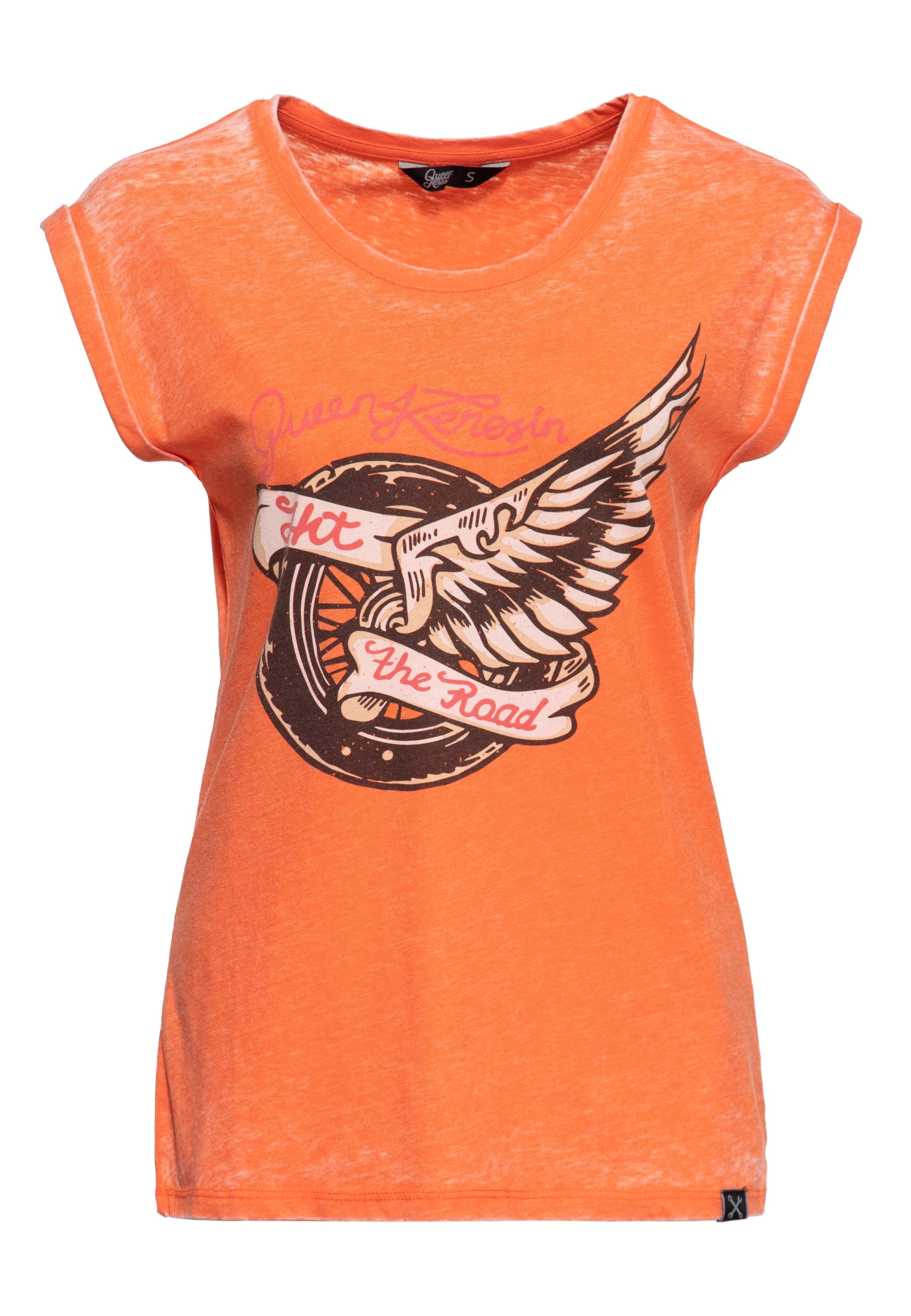 Queen Kerosin - T-Shirt Enzyme Wash «Hit The Road Wheel»