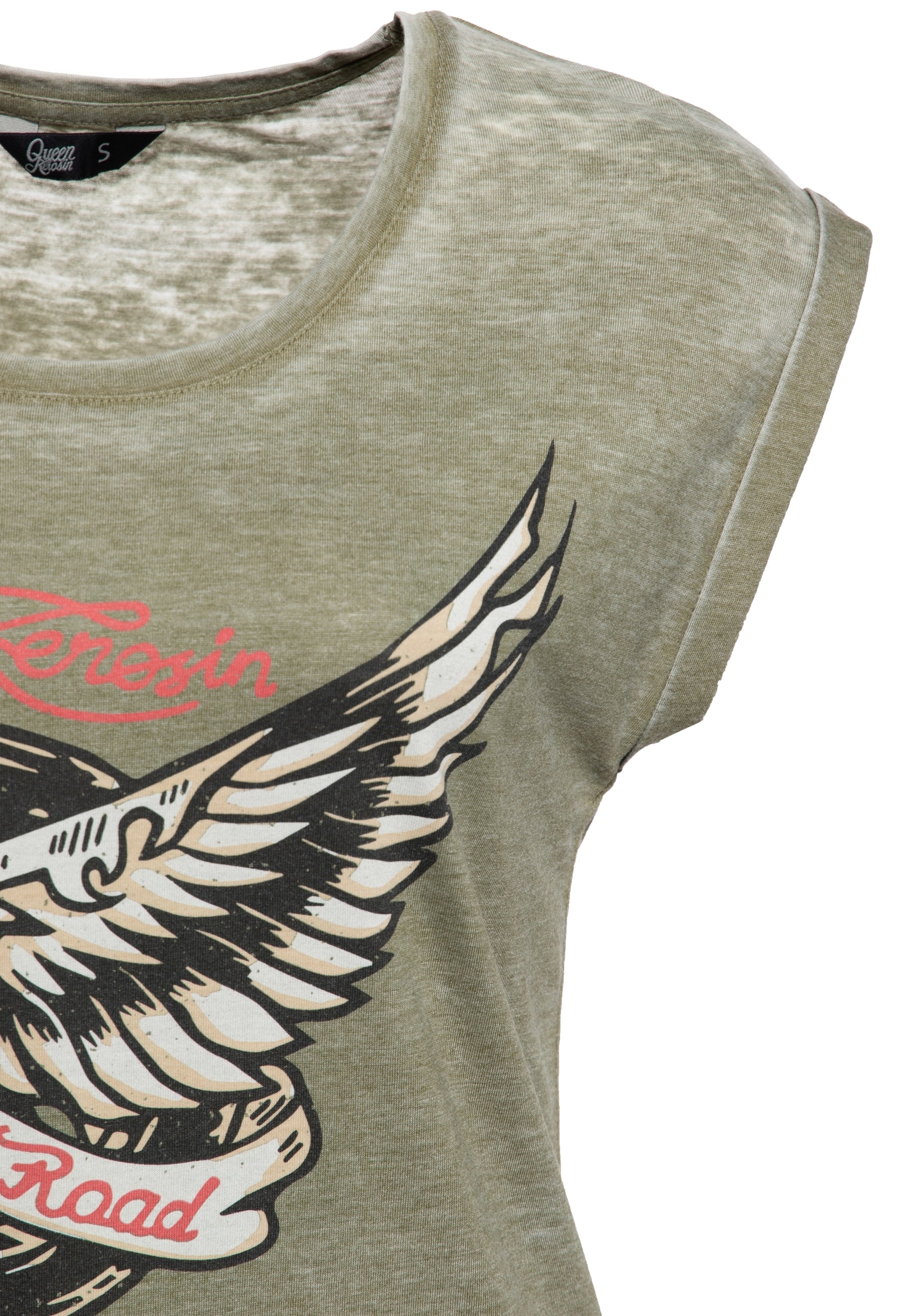Queen Kerosin - T-Shirt Enzyme Wash «Hit The Road Wheel»