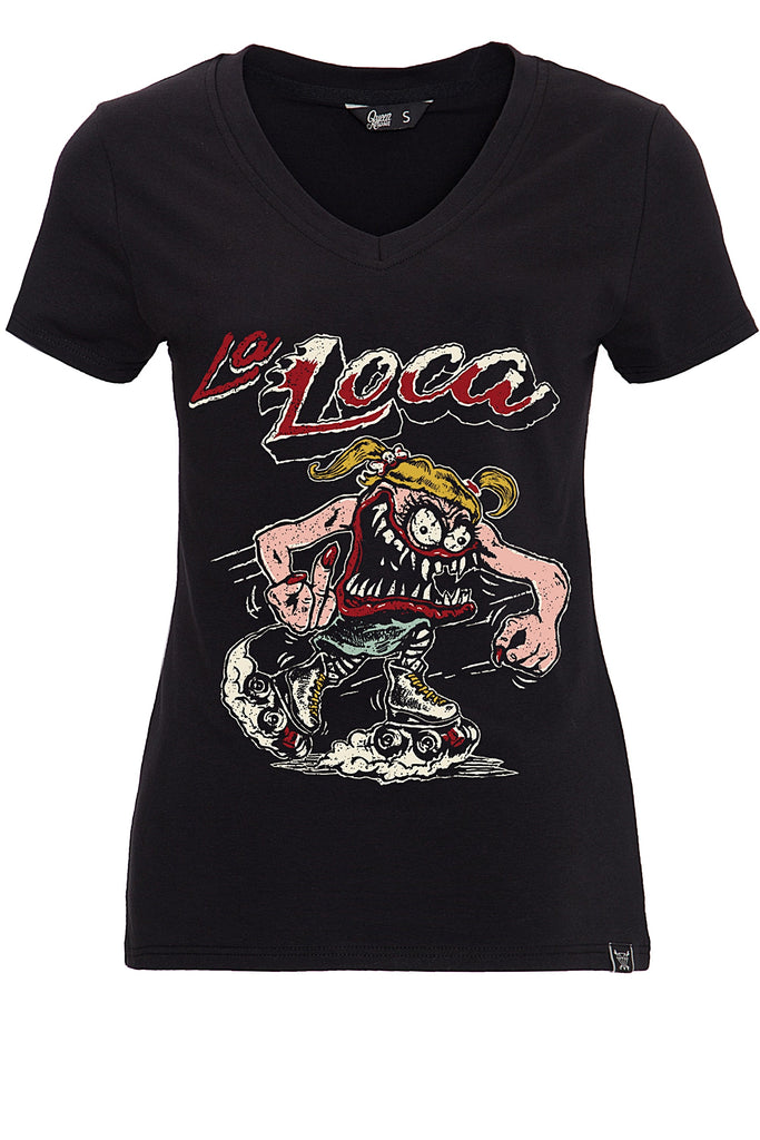 Queen Kerosin T-Shirt mit detailreichem Frontprint «La Loca»
