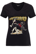 Queen Kerosin - T-Shirt mit Frontprint und V-Ausschnitt «Oowwwoooo»