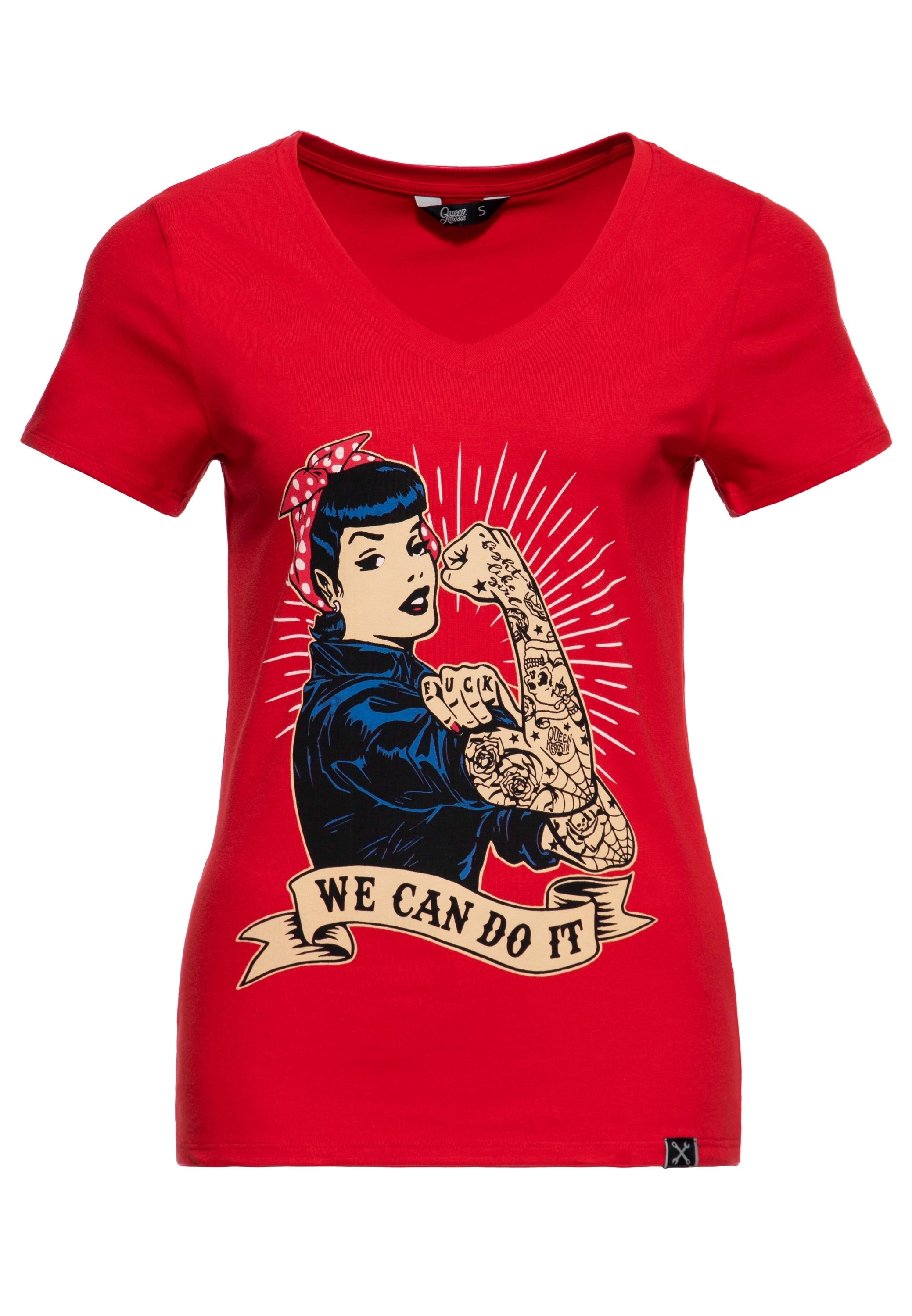 Queen Kerosin - T-Shirt mit Retro-Print «We can do it»