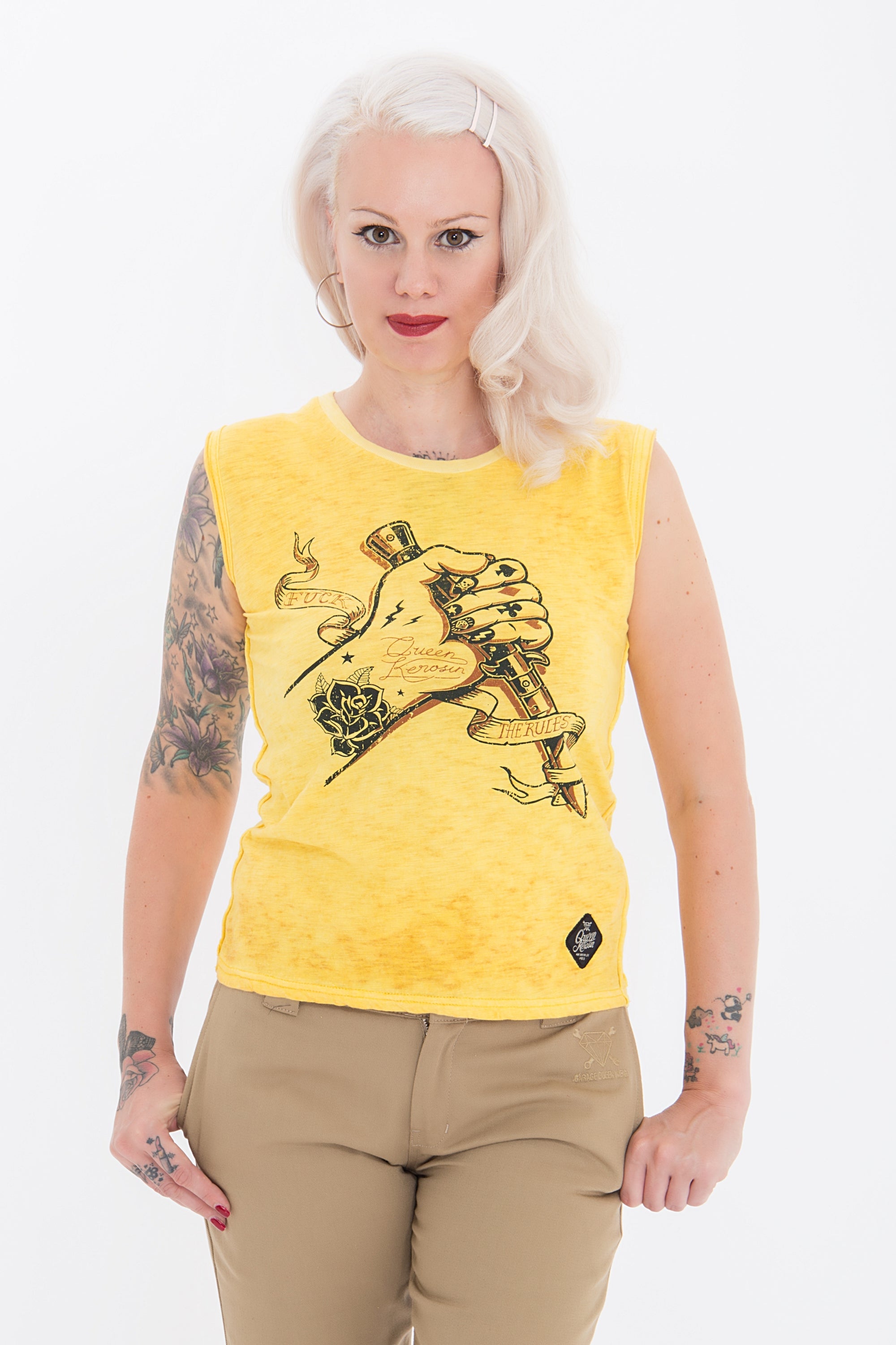 Queen Kerosin - Tank Top mit rockigem Front Druck «F*ck The Rules»