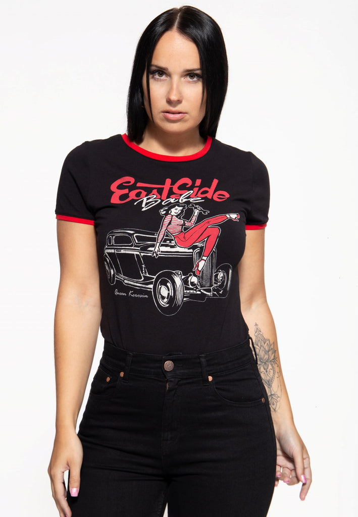 Queen Kerosin Vintage Contrast T-Shirt «East Side Babe»