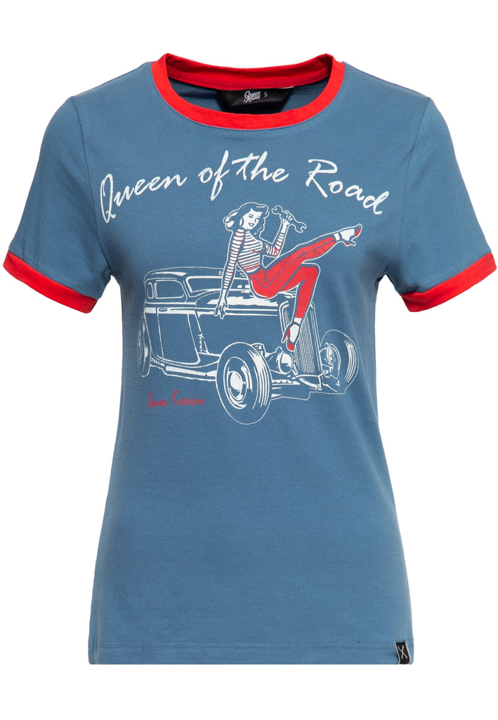 Queen Kerosin Vintage Contrast T-Shirt «Queen of the Road»