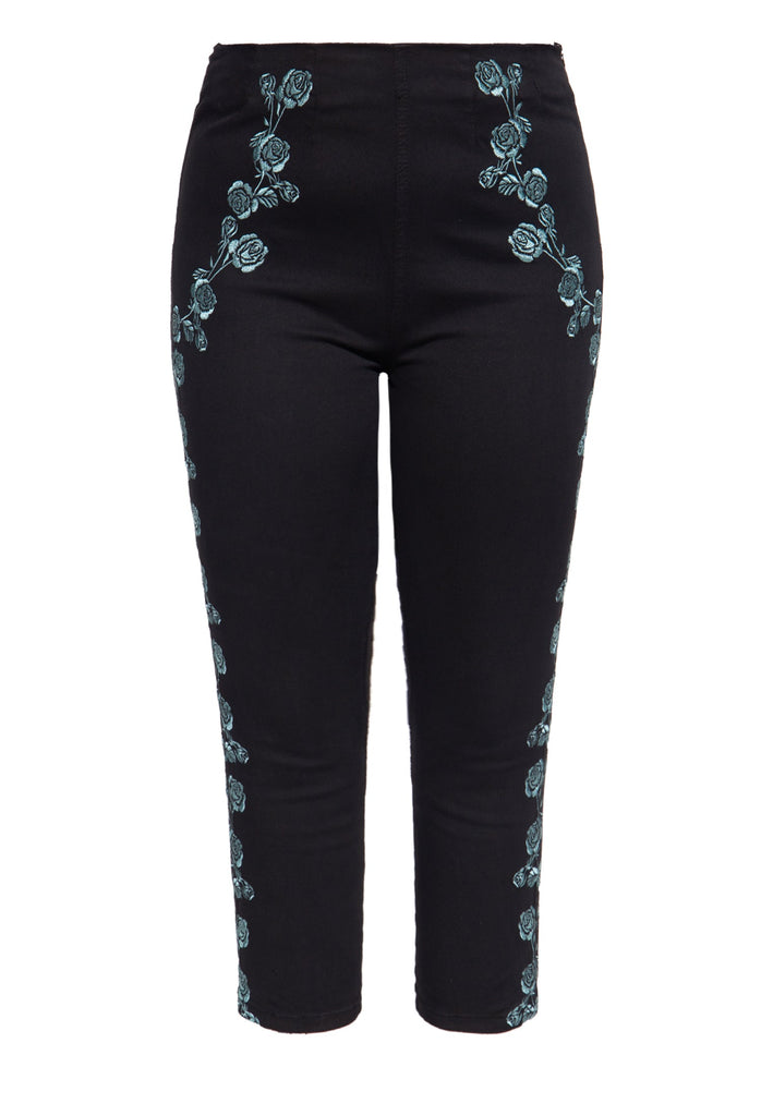 Queen Kerosin Vintage High Waist Capri Hose mit floralen Stickereien