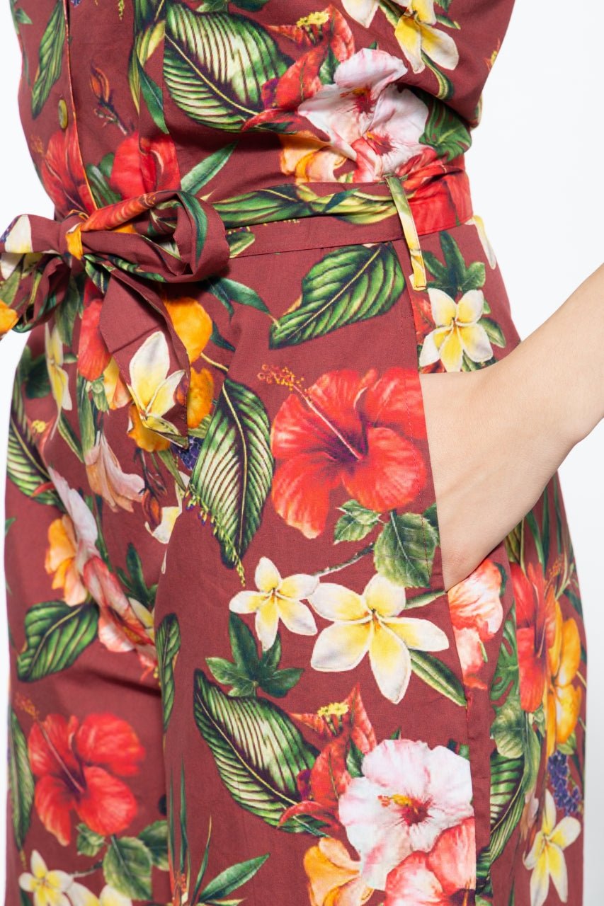 Queen Kerosin - Vintage Jumpsuit mit tropischem All-Over-Muster