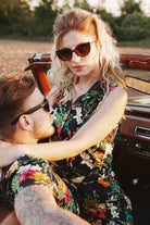 Queen Kerosin - Vintage Jumpsuit mit tropischem All-Over-Muster
