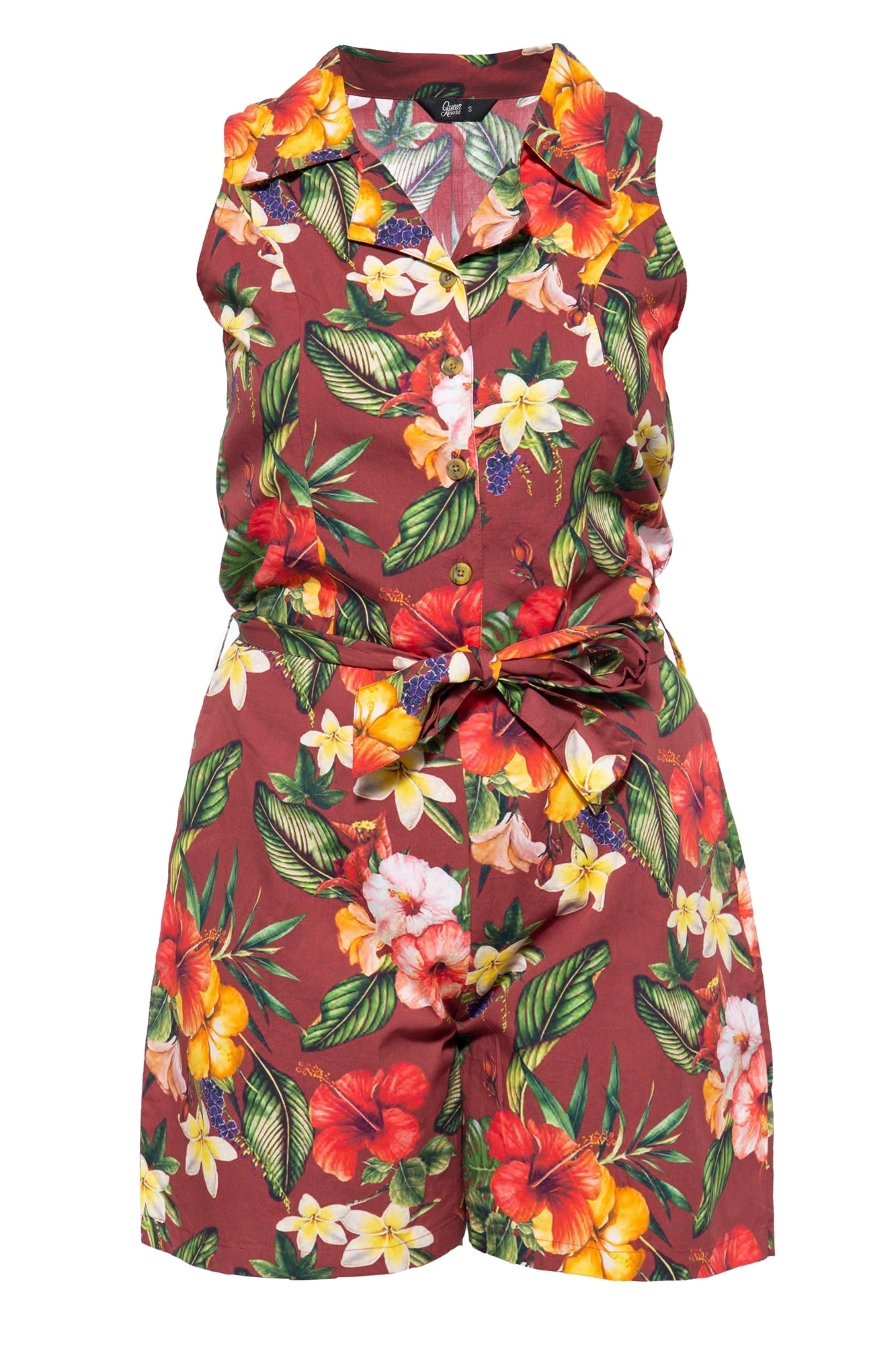 Queen Kerosin - Vintage Jumpsuit mit tropischem All-Over-Muster