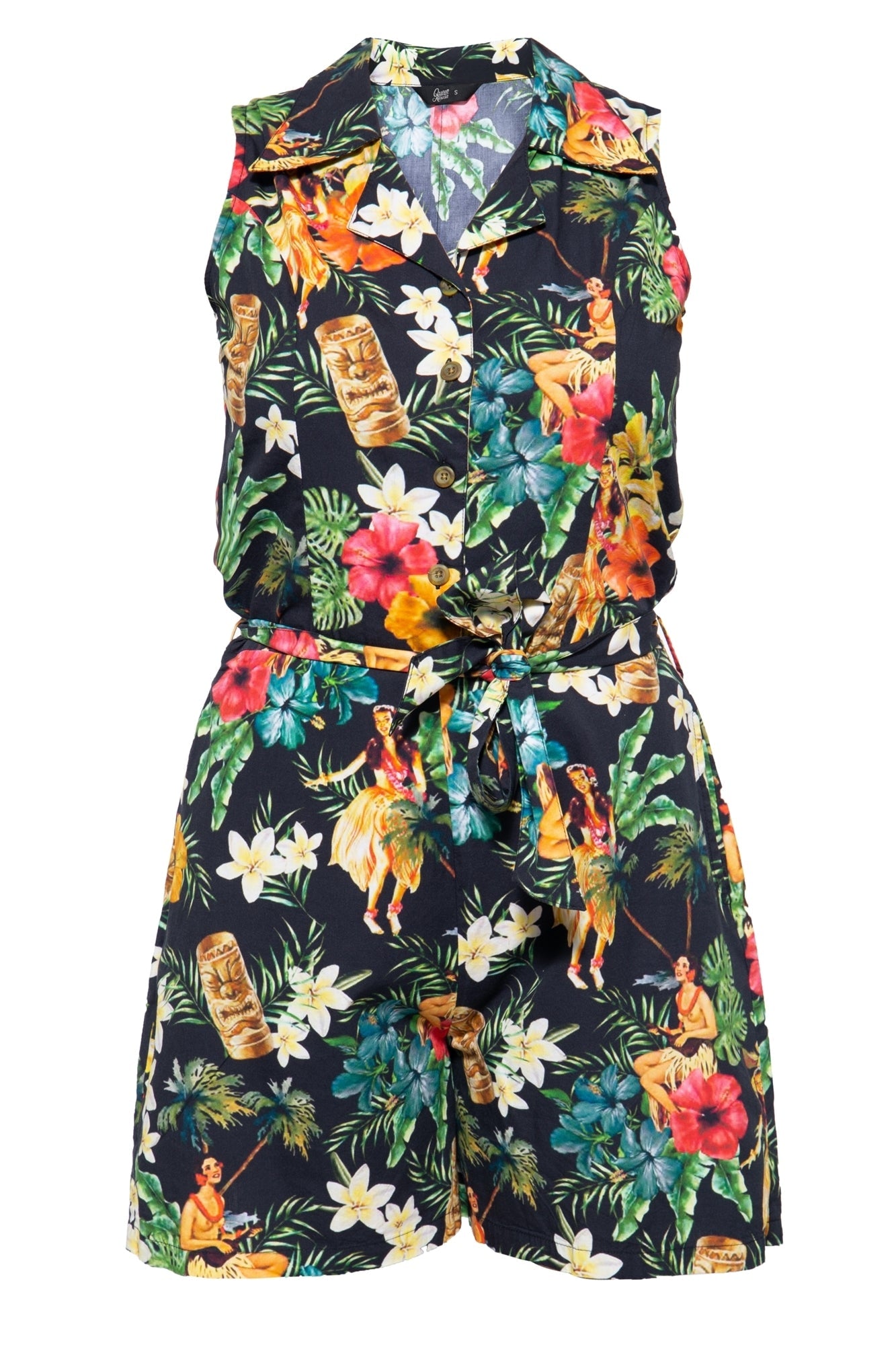 Queen Kerosin - Vintage Jumpsuit mit tropischem All-Over-Muster