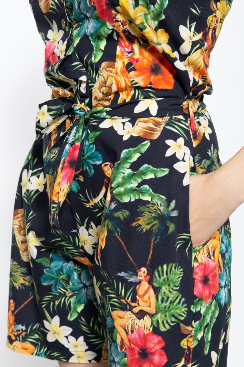 Queen Kerosin - Vintage Jumpsuit mit tropischem All-Over-Muster