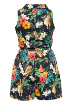 Queen Kerosin - Vintage Jumpsuit mit tropischem All-Over-Muster
