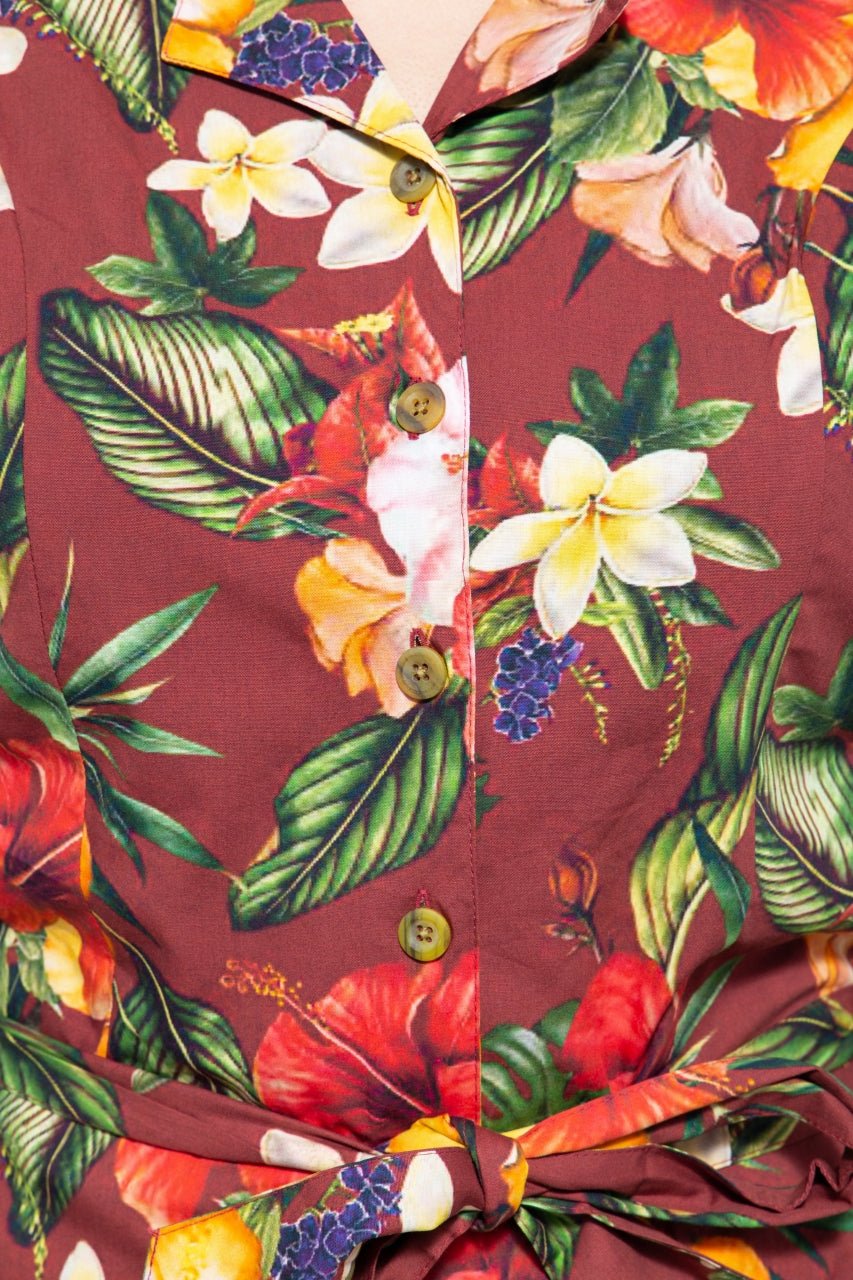 Queen Kerosin - Vintage Jumpsuit mit tropischem All-Over-Muster