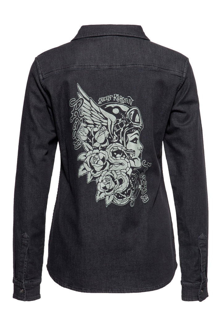 Queen Kerosin Washed Joggdenim Shirt «Snake Girl»
