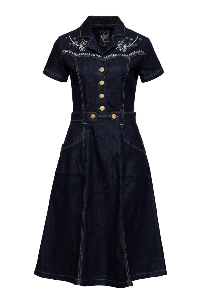 Queen Kerosin Western Swing Kleid mit Stickerei
